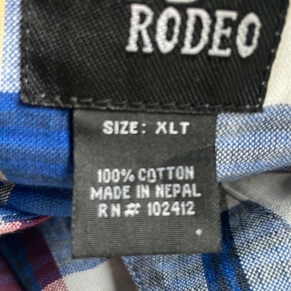NEW AOS Rodeo shirt men's plaid  XL tall button up red blue - Picture 10 of 10